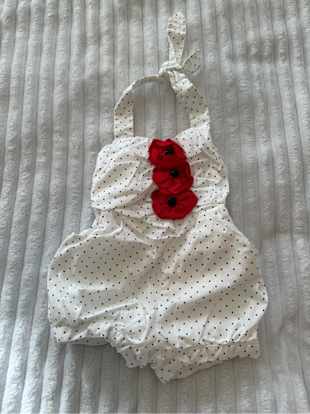 Polka Dot White & Red Flower Baby Romper